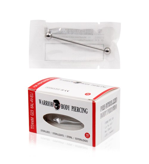 Piercing Barra/Barbell Industrial Warrior Titanio G-23 sterili 1.6 x 48 x 6 Conf. da 10 pz.