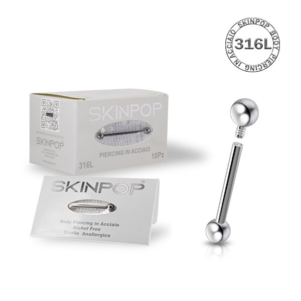 	Barbell In Acciaio 316L Skinpop da 1.2 Sterile Filettatura Interna