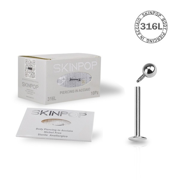 Piercing Labret 12-10-3 in Acciaio Chirurgico Skinpop 316L Filettatura Interna Conf. 01 Pz	