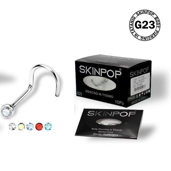 Nostril- Naso Titanio 0.8 x 6.5 G-23 sterili Skinpop con Zircone Bianco 1 pz